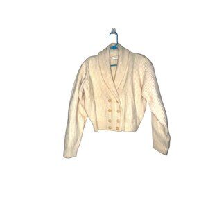 Liz Claiborne Petite S Cream Ribbed Wool Blend Double-Breasted Sweater